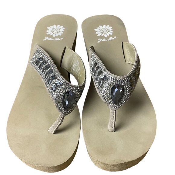 Yellow Box Belmac Leather Gem Sparkle Platform Wedge Sandals Sz 9 - Picture 3 of 9